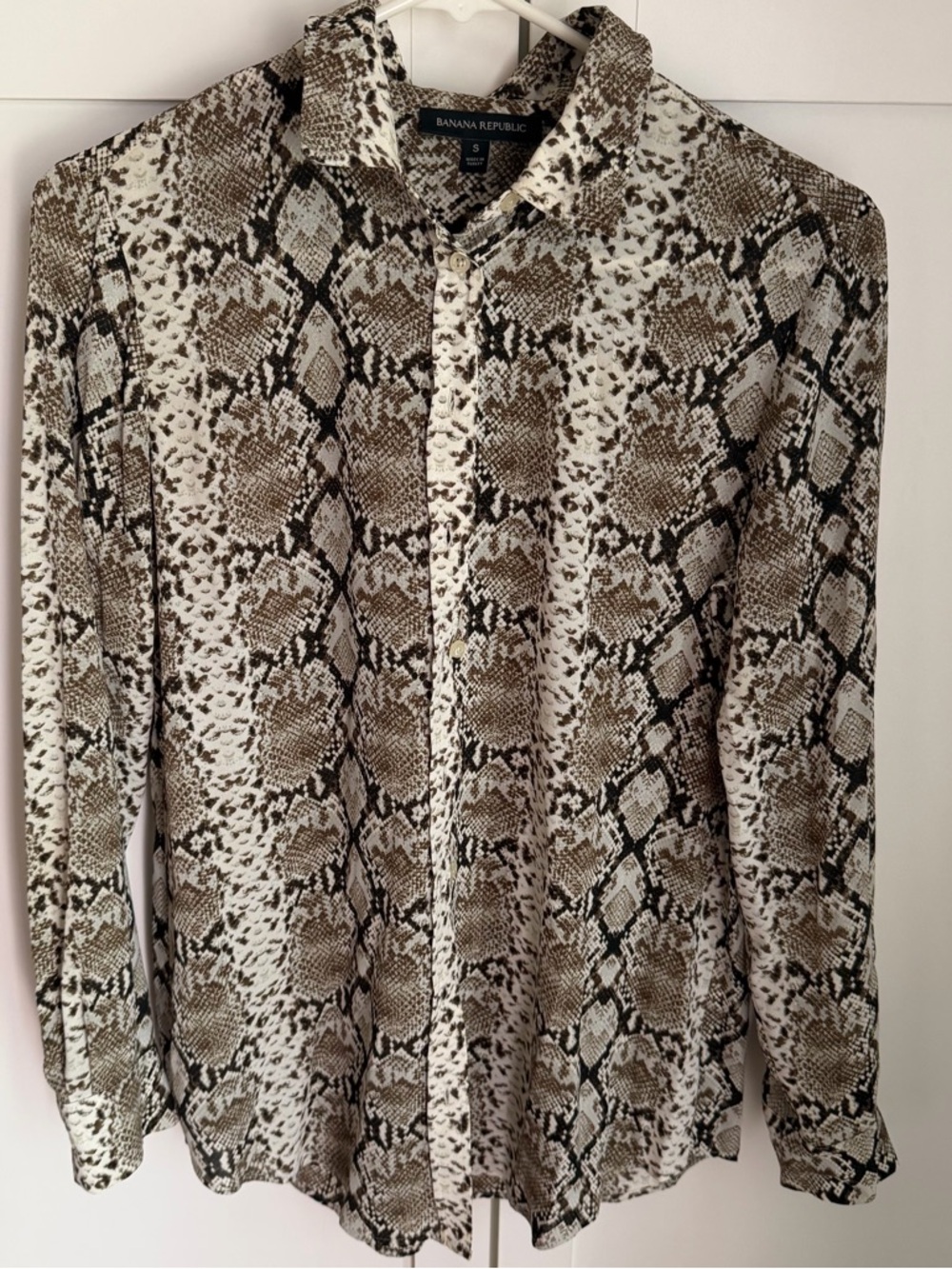 Banana Republic Snake-Print Button-Up Shirt - Brown & Cream
